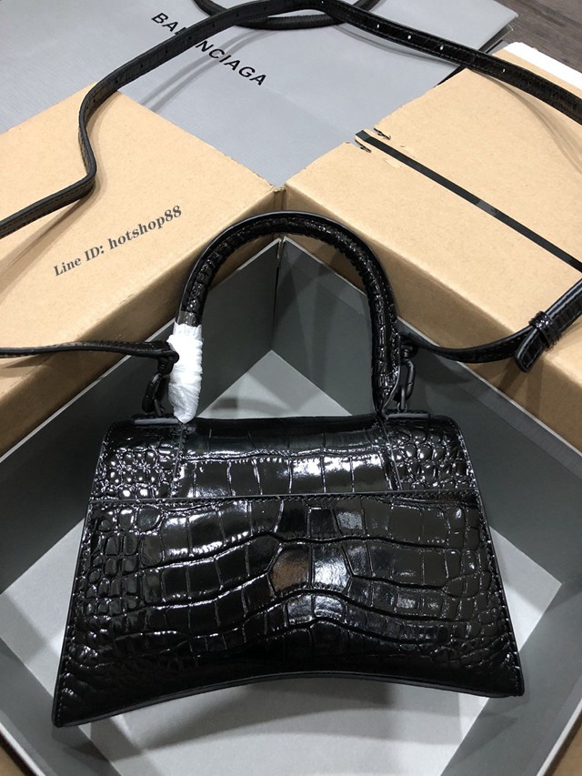 Balenciaga專櫃爆款大號手提女包 巴黎世家升級版鱷魚黑色黑扣Hourglass沙漏包 fyj1628